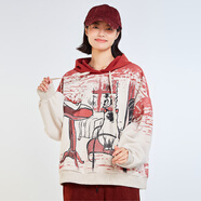 木果果木2025秋冬新品貓咪印花上衣復古街頭風(fēng)百搭寬松連帽衛衣女 茶紅 XL