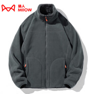 貓人（MiiOW）抓絨衣女男搖粒絨外套秋冬新款毛衫戶(hù)外保暖珊瑚絨衛衣加絨雙面穿 KY1009A深灰-男 L