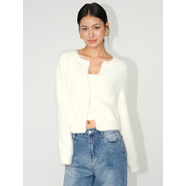 NEVA HU富家千金 仿貂毛開(kāi)衫毛衣外套女復古短款針織衫毛毛上衣 奶白預售 S