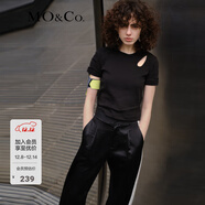 MO&Co.春夏鏤空簡(jiǎn)約修身短袖T恤黑色設計感挖空T恤女小白T 黑色 M 165