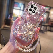 GUIG高級水鉆鑲鉆適用于oneplus一加ace5手機殼滿(mǎn)鉆9R保護套ace5至尊版 透明殼-粉白滿(mǎn)鉆-珍珠愛(ài)心棒棒糖+白短手鏈 一加ace5