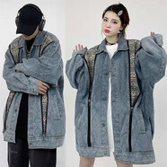 凱丁森（kaidinsen）美式復(fù)古情侶裝拼接撞色牛仔外套男女韓版bf寬松帥氣夾克休閑上衣 淺藍(lán)色 XL