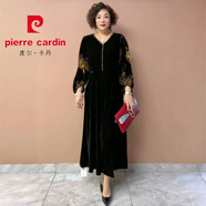 皮爾卡丹（pierre cardin）金絲絨拼接高端連衣裙秋冬媽媽裝闊太太氣質(zhì)長(zhǎng)款遮肉顯瘦打底長(zhǎng)裙 670#黑黃 絲絨裙 XL 100-120斤
