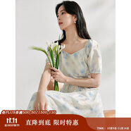 茵曼（INMAN）法式暈染女裝V領(lǐng)吊帶連衣裙2025夏季新品裙子 月藍-短袖  S 