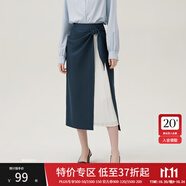 范思藍(lán)恩風(fēng)琴裙 設(shè)計(jì)感氣質(zhì)高腰直筒拼接半身裙女中長(zhǎng)款24FS11139 深灰藍(lán) M