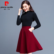 皮爾卡丹（pierre cardin）松緊腰毛呢半身裙女中長(cháng)款a字裙大碼蓬蓬傘裙短裙子秋冬新款洋氣 紅色【有口袋】 M 90-105斤