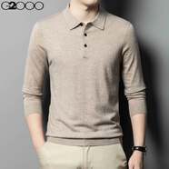 G2000春秋新款商務(wù)休閑POLO領(lǐng)羊毛衫男長(cháng)袖套頭純色針織衫通勤百搭上衣 花米駝 M 95-115斤