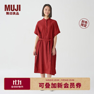 無(wú)印良品 MUJI IDEE 女式 強(qiáng)捻短袖襯衫連衣裙女裝裙子夏季連身裙GAD12C4S 深紅色 L (165/88A)