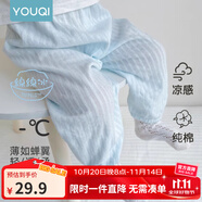 優(yōu)奇寶寶防蚊褲純棉紗布夏季薄款男兒童女燈籠褲嬰兒衣服褲子童大pp褲 防蚊褲【夏季】冰藍(lán) 66