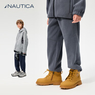 NAUTICA諾帝卡童裝 男童女童抓絨針織兒童長(cháng)褲秋冬季男大童加絨褲子衣服 深灰 160