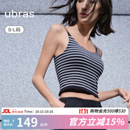 ubras半月領(lǐng)bra-in一體織吊帶背心帶胸墊美背內(nèi)搭內(nèi)衣女可外穿 黑色 S