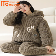 莫代爾珊瑚絨睡衣女冬季2025新款三層夾棉加厚加絨保暖法蘭絨家居服套裝 A99074 M