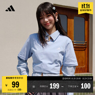 adidas情侶休閑純棉上衣圓領(lǐng)短袖T恤男女夏季阿迪達(dá)斯官方輕運(yùn)動(dòng) 藍(lán)色 2XS