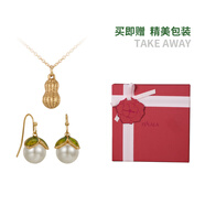 翡拉拉（fellala）「國韻」好事花生項鏈女時尚高級感葫蘆吊墜鎖骨鏈節(jié)日生日禮物 禮盒（基礎(chǔ)款項鏈+耳環(huán)） 一條