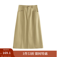 茵曼（INMAN）復(fù)古通勤開(kāi)叉半身裙女百搭舒適全棉中長(zhǎng)A字裙子 土卡其 S