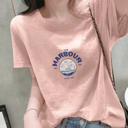 以純（YISHion）韓版圓領(lǐng)2025潮流寬松遮肉顯瘦大碼女裝正肩短袖t恤竹節(jié)棉打底ins 竹節(jié)圓領(lǐng)粉色游輪 短袖 M