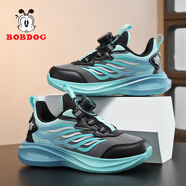 巴布豆（BOBDOG）男童鞋子2025春秋季新款防水兒童青少年跑步鞋軟底透氣女童運(yùn)動鞋 黑月【防水皮面】XFT590 37 鞋內(nèi)長23.5cm