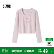 森馬長(cháng)袖T恤女短款蝴蝶結字母春秋溫柔蕾絲緊身上衣107624101001
