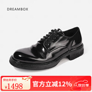 dreambox鈞博vibram高端馬臀皮休閑皮鞋手工固特異皮底男士德比鞋 黑色亮面 42