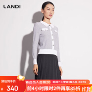 藍地（LANDI）LANDI撞色翻領(lǐng)小香風(fēng)套頭針織衫女秋季新款上衣 淺灰色 M