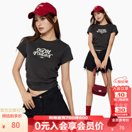 KAMA卡瑪短袖涼感冰皮抽褶辣妹緊身T恤夏季女百搭顯瘦上衣打底衫 深灰 M