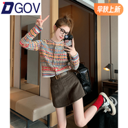 DGOV復(fù)古民族風(fēng)正肩開衫毛衣外套女秋季裝新款小個(gè)子短款針織內(nèi)搭上衣 圖片色zt M 建議100-110斤