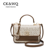 CK&WQ包包女式2025新款秋季單肩斜挎包小方包老花輕奢小眾手提包 老花款 杏色