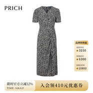 PRICH法式泡泡袖雪紡碎花連衣裙時尚抽繩下擺長裙女 19黑色 S 160