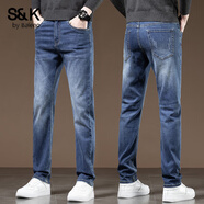 班尼路S&K系列牛仔褲男士直筒修身彈力2025秋冬新款休閑加絨長(cháng)褲子男款 懷舊藍H 【秋季新款】 30 【腰圍2尺3】