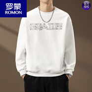 羅蒙（ROMON）重磅潮牌寬松衛(wèi)衣男士無帽春秋季2025新款圓領長袖T恤內搭打底衫 W7037白色 L 約100-125斤可穿