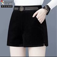 啄木鳥(niǎo)水貂絨短褲女秋冬季新款2025燈芯絨加厚女士外穿冬天配靴褲子 黑色674 4XL