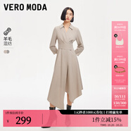 VEROMODA連衣裙秋新款翻領(lǐng)壓褶條紋不規(guī)則裙擺七分袖347C007 淺卡其色加花色 165/84A/M