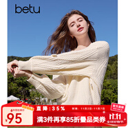 百圖betu女裝2025春季新款毛衣圓領(lǐng)寬松立體花朵裝飾毛衣女2501T05 淺杏色 L