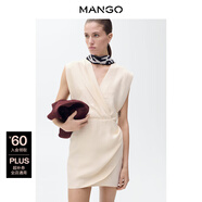 MANGO女裝連衣裙2025秋裝新款V領(lǐng)收腰包裹式無(wú)袖氣質(zhì)連衣裙 淡米色 M