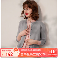 白鹿語春秋假兩件撞色針織衫圓領(lǐng)拼接單排扣長袖開衫女 灰拼粉1 XL