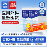 振德一次性醫(yī)用外科口罩 立體透氣防曬三層防粉塵過敏 藍色10只*30袋