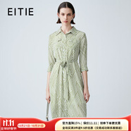 愛特愛（EITIE）清新夏日條紋女裙通勤OL收腰襯衫連衣裙2025夏季新款7807511 墨綠41 M (160)