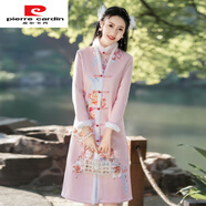 皮爾卡丹（pierre cardin）冬季加厚改良加絨新款旗袍外套2025連衣裙年輕時(shí)尚顯瘦氣質(zhì)新中式 粉色加絨有口袋 M L(建議85-110斤)