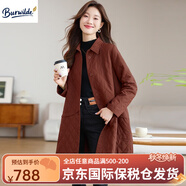 Burwilde國際品牌風(fēng)衣外套女中長款2025新款春秋大碼寬松休閑中年媽媽減齡 棗紅色（禮盒裝） L 建議115-125斤