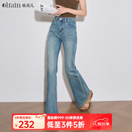 Olrain歐芮兒藍色牛仔褲女夏季女裝新款復古高腰顯瘦百搭微喇褲子女褲 牛仔藍 XL