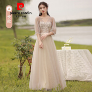 皮爾卡丹（pierre cardin）伴娘服2025新款仙氣婚禮姐妹團(tuán)顯瘦閨蜜春秋香檳晚禮服女平時(shí)可穿 香檳A長(zhǎng)款 M