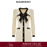 MAXRIENY財(cái)閥千金針織裙蝴蝶結(jié)小香風(fēng)新年紅連衣裙氣質(zhì)顯瘦短裙 奶油色 S 01
