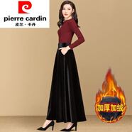 皮爾卡丹（pierre cardin）【促銷(xiāo)】金絲絨加絨加厚長(cháng)款半身裙女秋冬新款高腰顯瘦a字大擺裙 黑色【80裙長(cháng)】 冬季 【加絨】 加厚 M 90-110斤