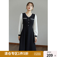 獨(dú)束大碼女裝【復(fù)古小香系列】拼接假兩件連衣裙女顯瘦胖mm秋冬新款 黑色 XL