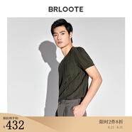 巴魯特（Brloote）桑蠶絲短袖T恤男士質感提花彈力舒適體恤夏裝 軍綠 165/88A