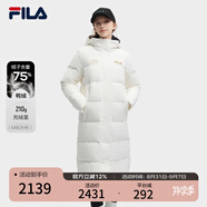 FILA 斐護(hù)科技|斐樂(lè)女裝長(zhǎng)款羽絨服冬季休閑簡(jiǎn)約連帽保暖羽絨外套 云菇白-WT 170/88A/L
