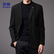 羅蒙（ROMON）羊毛呢西服男士春秋季商務(wù)休閑單西裝大衣保暖外套男XF79黑色XL