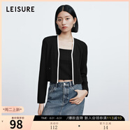三彩2025秋季新款坑條V領(lǐng)針織外套優(yōu)雅黑白撞色開衫女 黑色 S