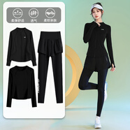 百思絨大碼女裝跑步運動(dòng)套裝女秋冬新款高彈力羽毛球服健身房速干瑜伽服