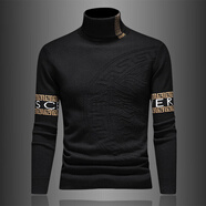 YOUNG VERSACE范思新款哲歐洲站冬季男士高領(lǐng)時(shí)尚字母提花羊毛衫潮流加厚毛衣打 黑色 M